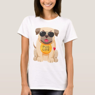 Love Pug Puppy Dog Cartoon Ladies T-Shirt