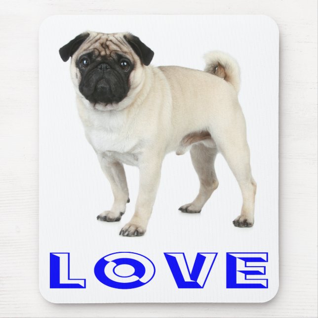 Love Pug Puppy Dog Computer Mousepad (Front)
