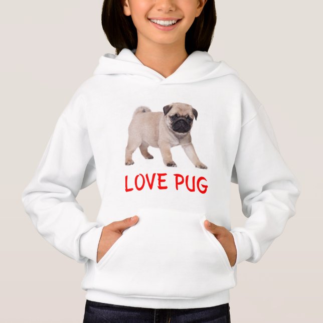 Love Pug Puppy Dog Girls Sweatshirt (Front)