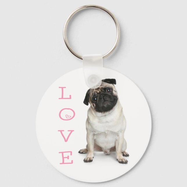 Love Pug Puppy Dog Keychain (Front)