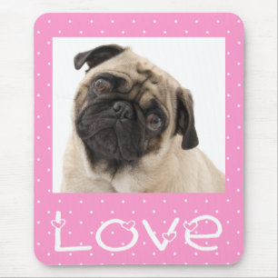 Love Pug Puppy Dog Pink Polka Dot Mousepad