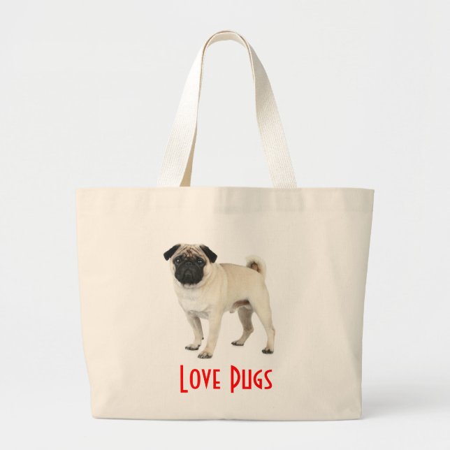 Love Pugs Puppy Dog Canvas Beach Totebag Large Tote Bag (Front)