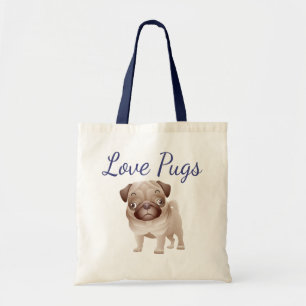Love Pugs Puppy Dog Canvas Totebag Tote Bag