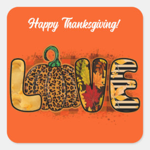 Love Pumpkin Autumn Customise Square Sticker