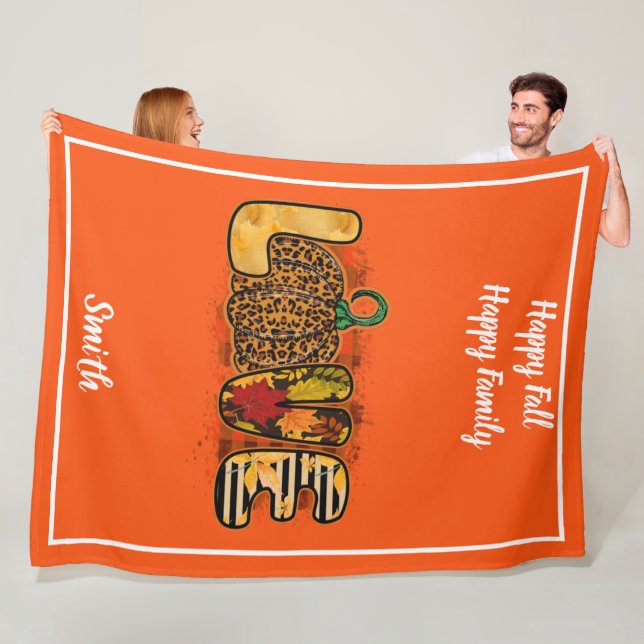 Love Pumpkin Autumn Customise Text and Colour Fleece Blanket (In Situ)