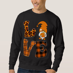 LOVE Pumpkin Gnome Fall Autumn Leopard Plaid Check Sweatshirt