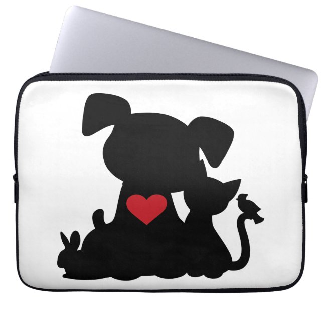 Love Puppy and Kitten Silhouette Laptop Sleeve (Front)