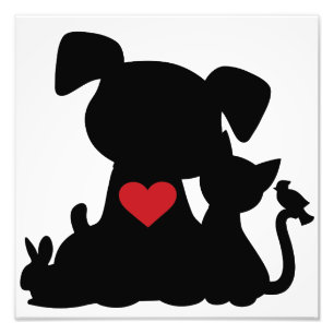 Love Puppy and Kitten Silhouette Photo Print