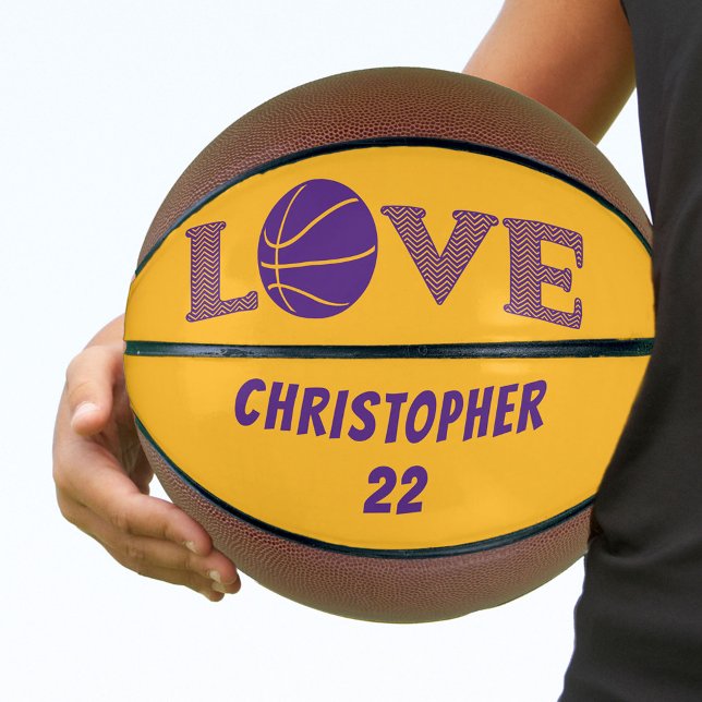 LOVE Purple and Golden Yellow Personalised Basketball (Creator Uploaded)