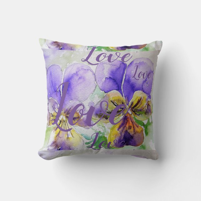 Love Purple floral flower Watercolor Viola Pattern Cushion (Front)