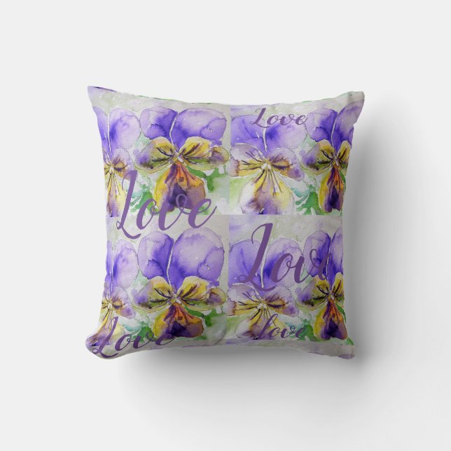 Love Purple floral flower Watercolor Viola Pattern Cushion (Front)