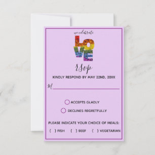 LOVE Purple Themed Flowers Same-Sex Wedding  RSVP  Card