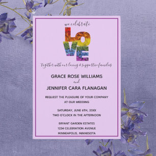 LOVE Purple Themed Same-Sex Wedding Collection Invitation