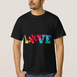 LOVE Puzzle Pieces Heart Autism Awareness Tie Dye  T-Shirt
