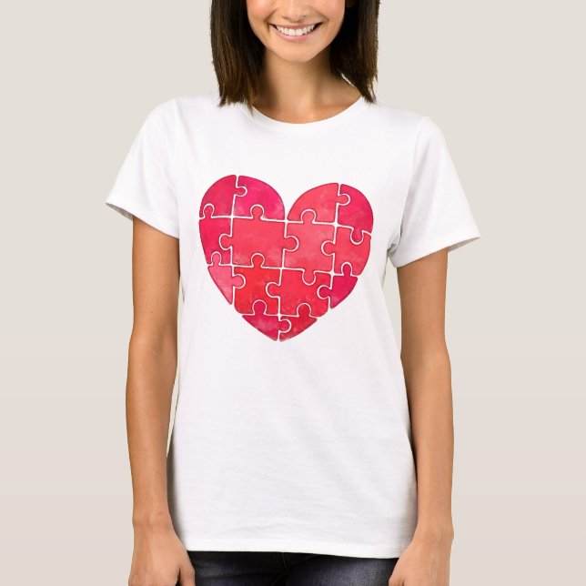 Love puzzle solved, red puzzle heart T-Shirt (Front)
