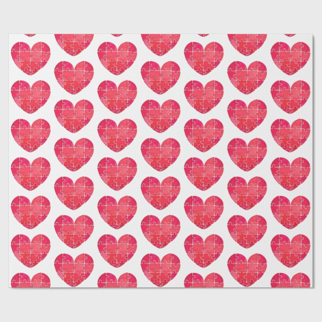 Love puzzle solved, red puzzle heart wrapping paper (Flat)