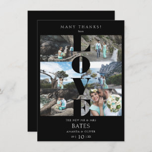 Love Quote Black Trendy Collage Wedding 6 Photos Thank You Card