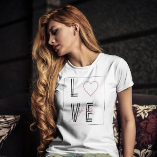 Love quote black typography and pink heart flower T-Shirt