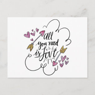 Love Quote Hearts Arrows Purple Wedding Postcard