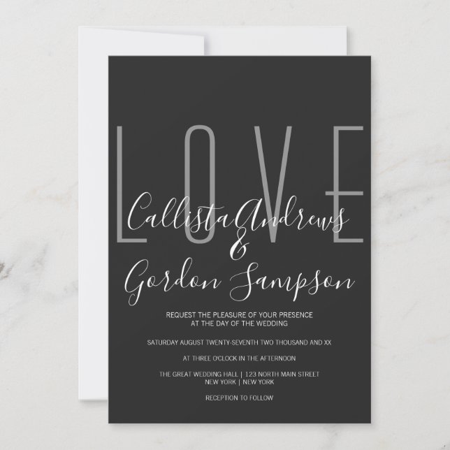 Love Quote Modern Minimalist Black White Wedding Invitation (Front)