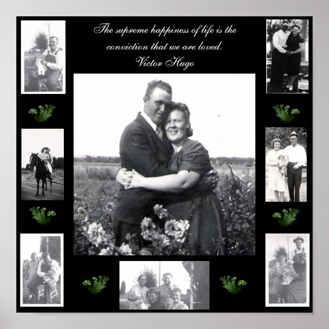 Love Quote Photo Framed with Photos Black Green Poster (Front)