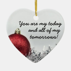 Love quote red glittery Christmas ball romantic Ce Ceramic Tree Decoration