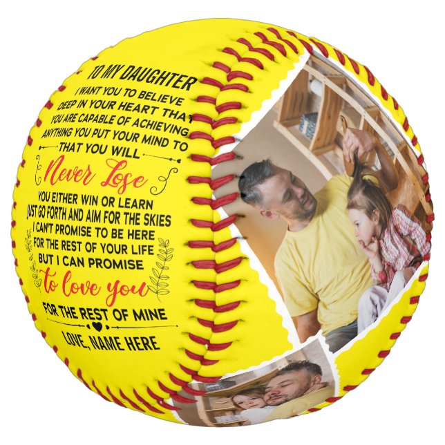 Love Quote To My Daughter with Custom 4 Photos Softball (Angled)