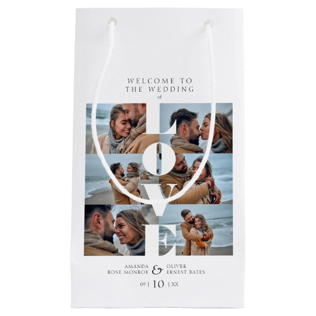 Love Quote White Collage Welcome Wedding 6 Photos Small Gift Bag (Front)