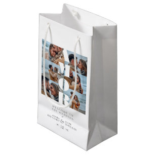 LOVE Quote White Collage Welcome Wedding 6 Photos Small Gift Bag