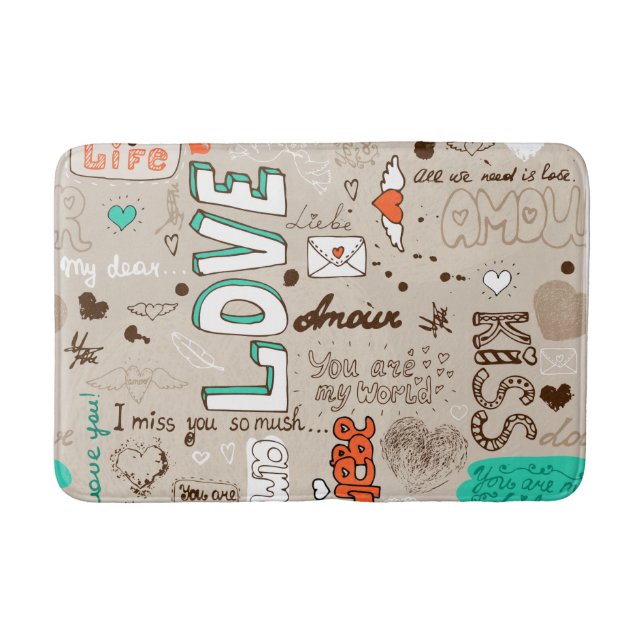 Love Quotes Doodle Pattern Bath Mat (Front)