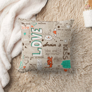 Love Quotes Doodle Pattern Cushion