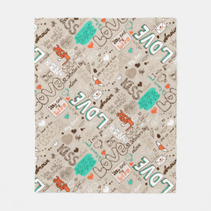 Love Quotes Doodle Pattern Fleece Blanket