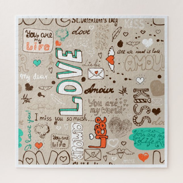 Love Quotes Doodle Pattern Jigsaw Puzzle (Vertical)
