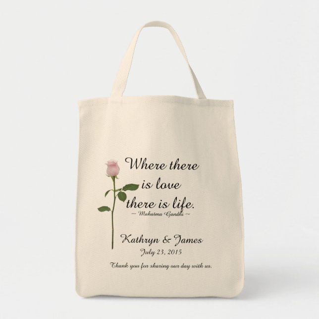 Love Quotes w Pink Rose, Wedding Welcome Bags (Front)