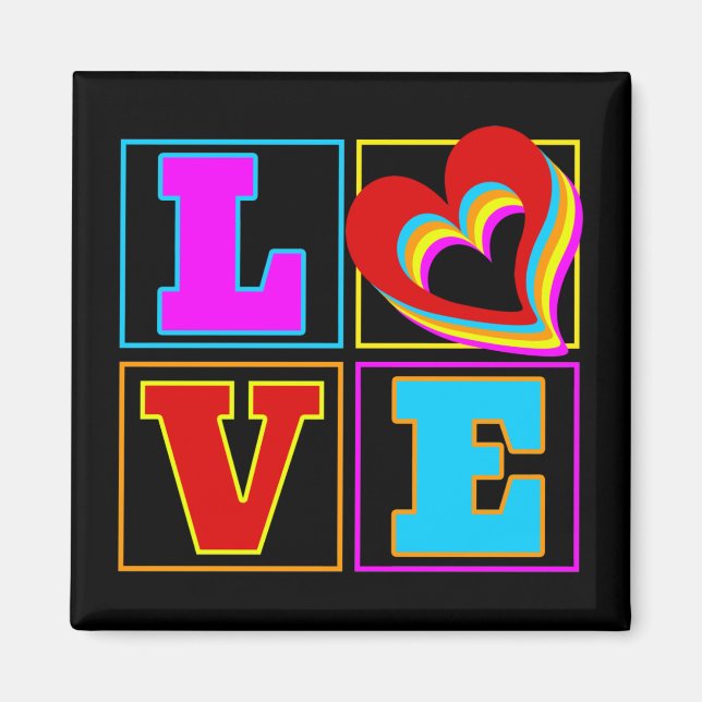 LOVE RAINBOW COLORFUL HEARTS MAGNET (Front)