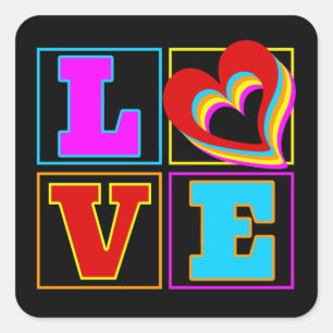 LOVE RAINBOW COLORFUL HEARTS SQUARE STICKER
