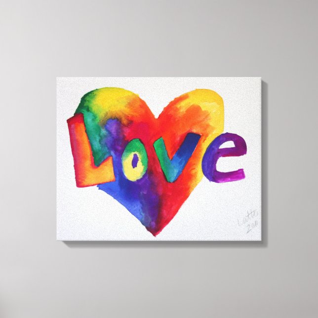 Love Rainbow Heart Art Painting Canvas Print (Front)