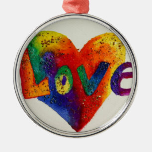 Love Rainbow Heart Glitter Word Art Ornament