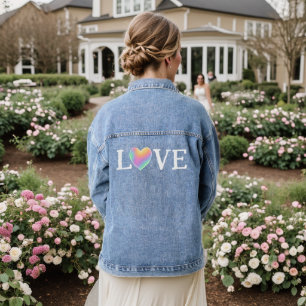 LOVE Rainbow Heart Women's  Denim Jacket