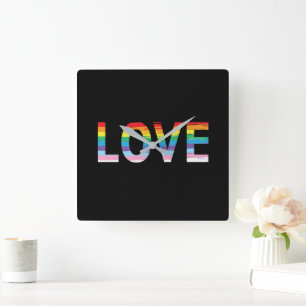 LOVE Rainbow LGBTQIA Flag, Pride Letter Square Wall Clock