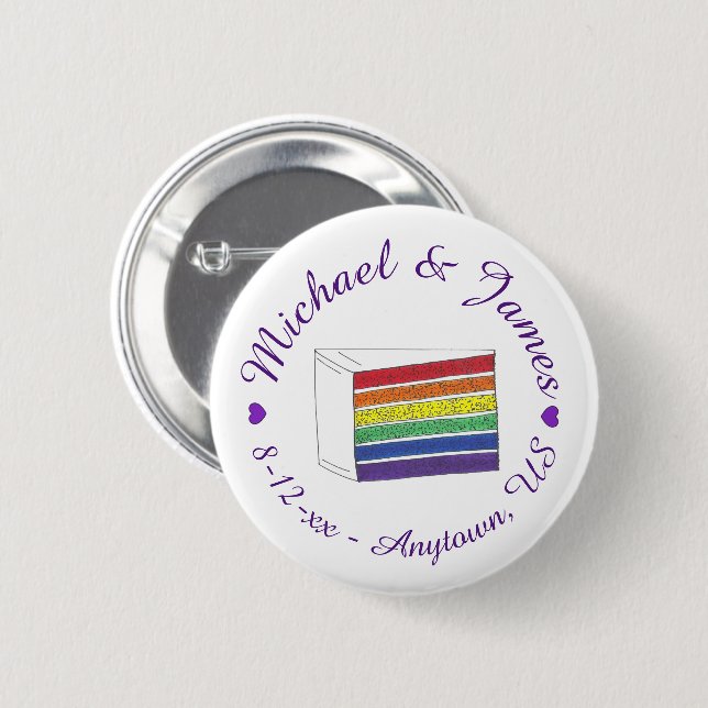 LOVE  Rainbow Wedding Cake Purple Heart Gay Pride 6 Cm Round Badge (Front & Back)