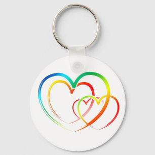 Love Rainbow Wedding Hearts, Blue, Green, Red Key Ring