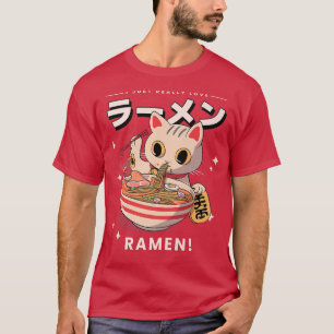 Love Ramen Japanese Noodles Kawaii Anime Kitten 83 T-Shirt