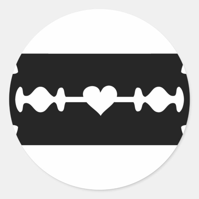 love razor blade heart classic round sticker (Front)