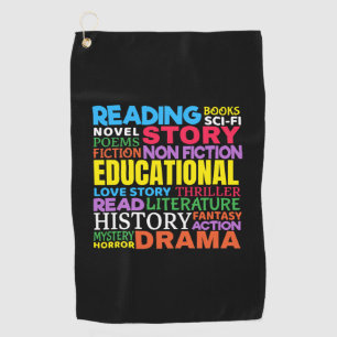 Love Reading Books - Genre Word Art Golf Towel