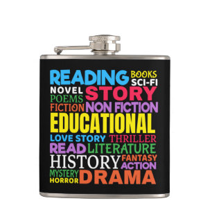 Love Reading Books - Genre Word Art Hip Flask