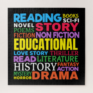 Love Reading Books - Genre Word Art Jigsaw Puzzle