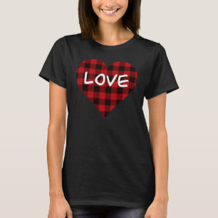 Love, red buffalo plaid pattern, valentine heart T-Shirt