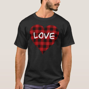 Love, red buffalo plaid pattern, valentine heart T-Shirt