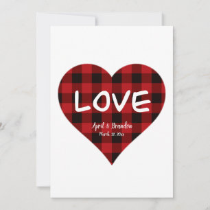 Love, red buffalo plaid pattern, valentine holiday card